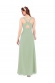 V-Neck Long Soft Chiffon Smoke Green Sheath Sleeveless Bridesmaid Dress Darwin