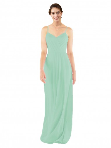 V-Neck Long Soft Chiffon Mint Green Sheath Sleeveless Bridesmaid Dress Darwin