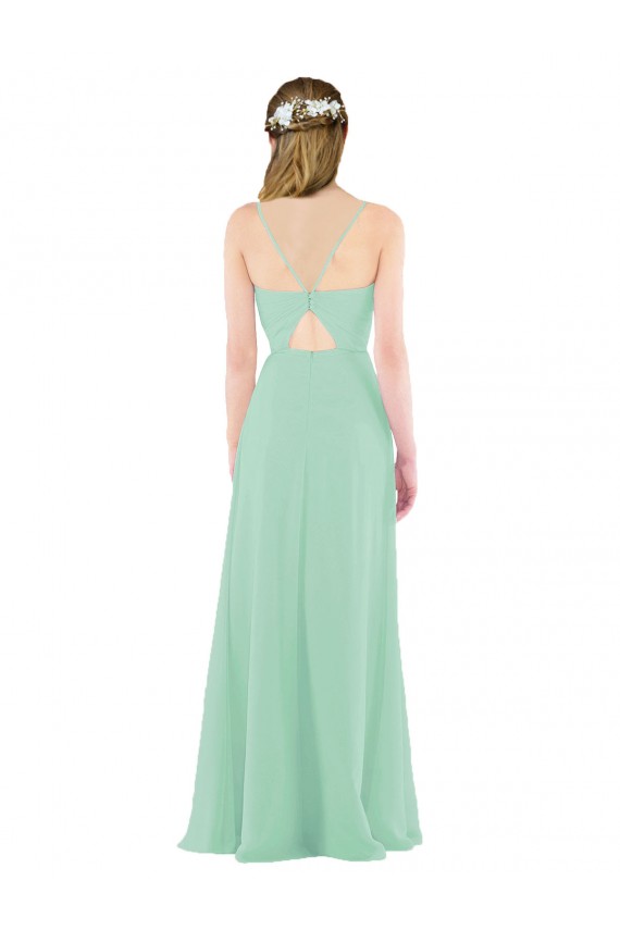 V-Neck Long Soft Chiffon Mint Green Sheath Sleeveless Bridesmaid Dress Darwin
