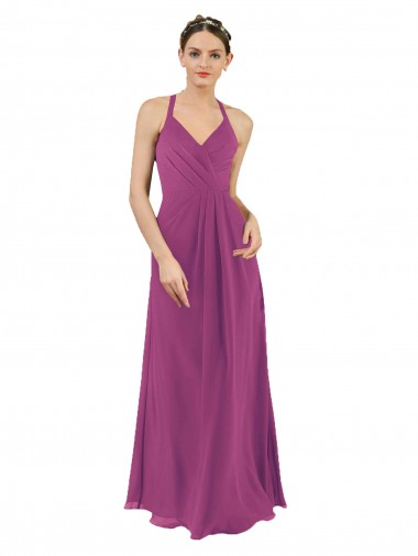 V-Neck Long Soft Chiffon Wild Berry Sleeveless Bridesmaid Dress Darwin