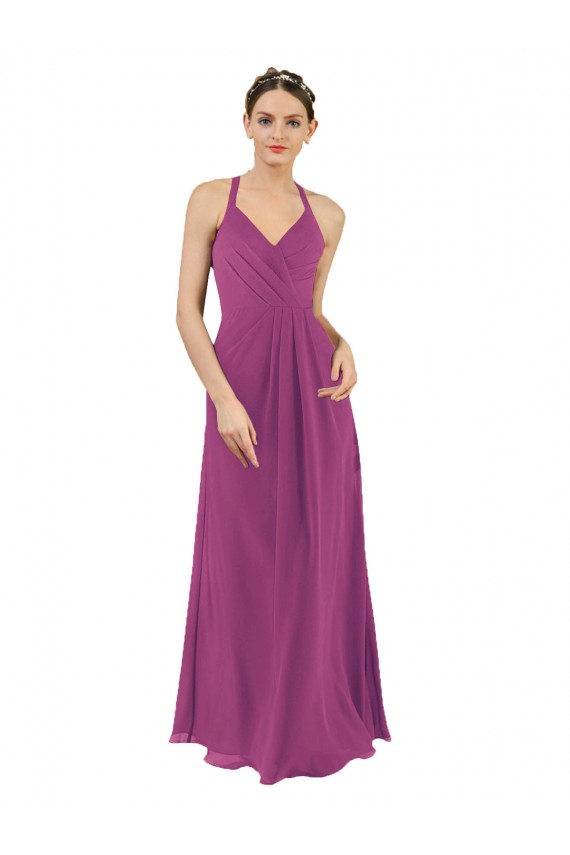 V-Neck Long Soft Chiffon Wild Berry Sleeveless Bridesmaid Dress Darwin
