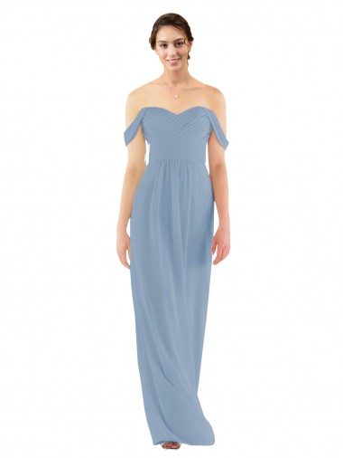 Sweetheart Long Soft Chiffon Dusty Blue Sleeveless Bridesmaid Dress Darwin