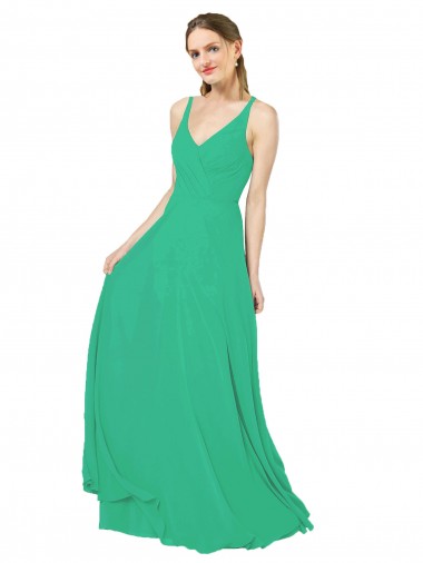 V-Neck Long Soft Chiffon Emerald Green Sleeveless Bridesmaid Dress Darwin