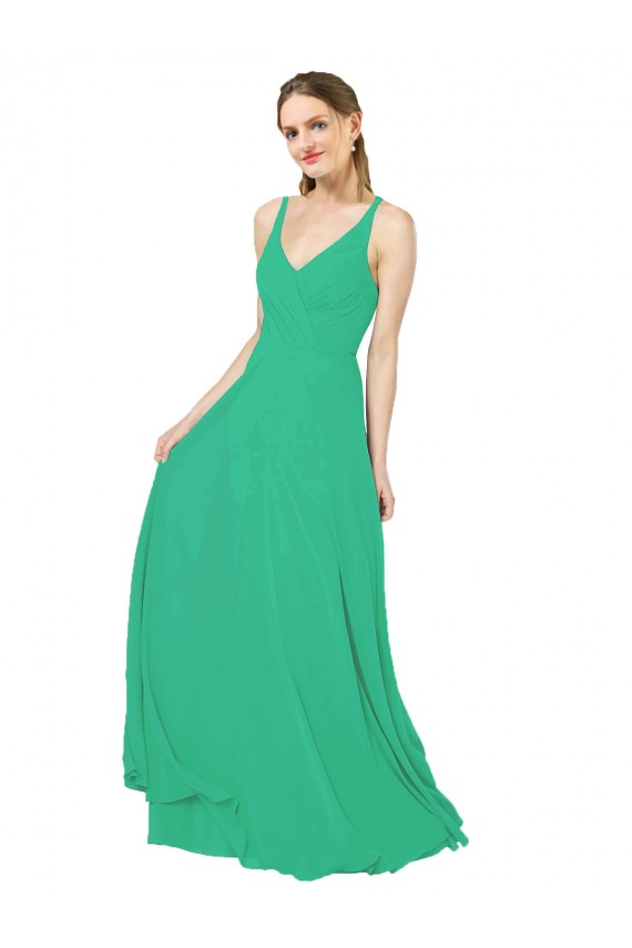 V-Neck Long Soft Chiffon Emerald Green Sleeveless Bridesmaid Dress Darwin