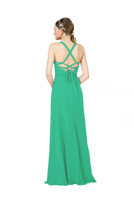 V-Neck Long Soft Chiffon Emerald Green Sleeveless Bridesmaid Dress Darwin