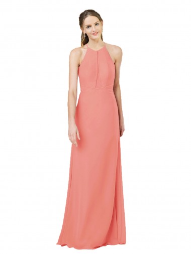 Halter Neck Long Soft Chiffon Desert Rose Sleeveless Bridesmaid Dress Darwin