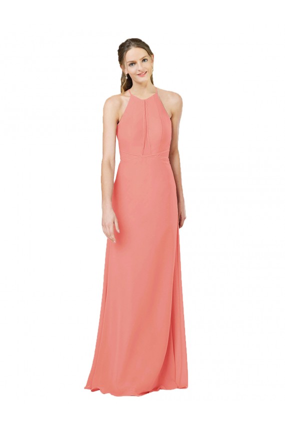 Halter Neck Long Soft Chiffon Desert Rose Sleeveless Bridesmaid Dress Darwin
