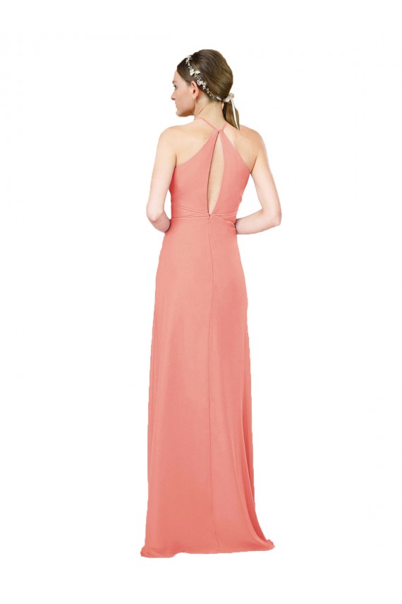 Halter Neck Long Soft Chiffon Desert Rose Sleeveless Bridesmaid Dress Darwin