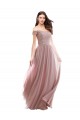 Off the Shoulder Long Soft Chiffon & Lace Pink Cap Sleeves Bridesmaid Dress Darwin