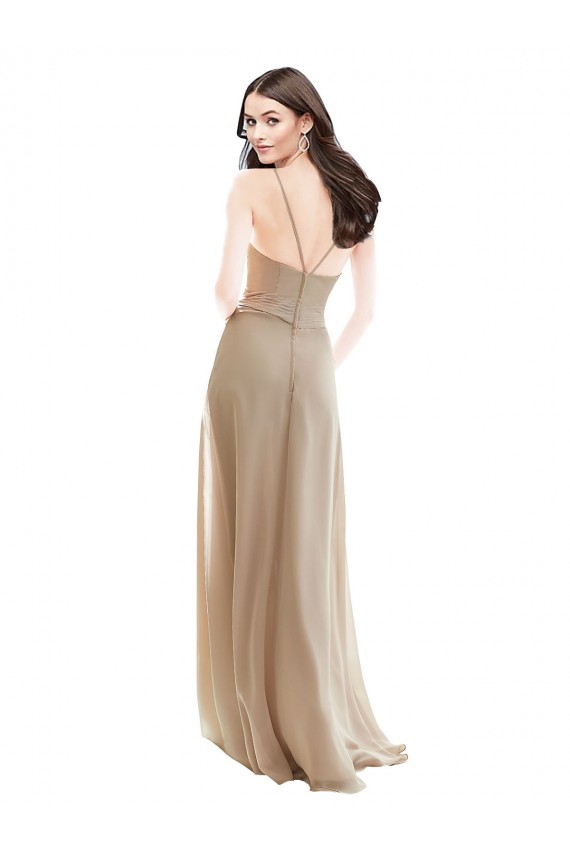 High Neck Long Soft Chiffon Champagne Sleeveless Bridesmaid Dress Darwin