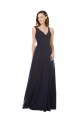 V-Neck Long Soft Chiffon & Lace Dark Navy Sleeveless Bridesmaid Dress Darwin