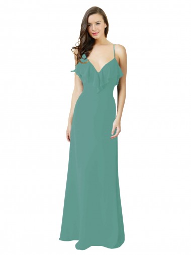 V-Neck Long Soft Chiffon Icelandic Silver Sleeveless Bridesmaid Gown Darwin