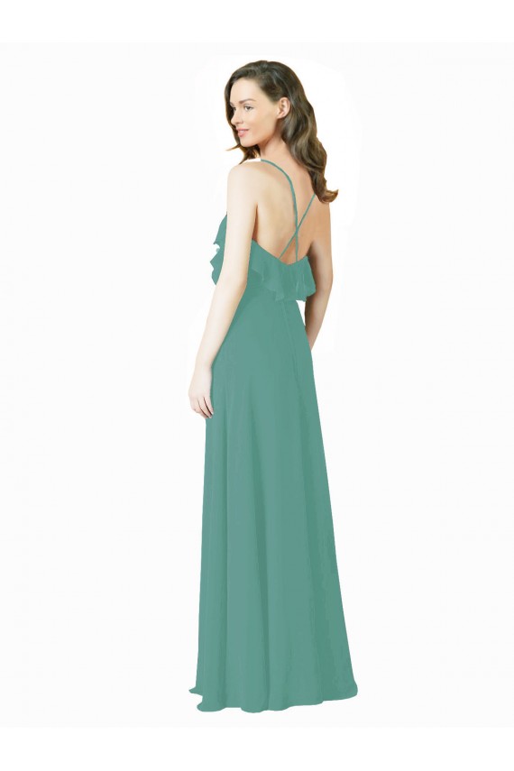 V-Neck Long Soft Chiffon Icelandic Silver Sleeveless Bridesmaid Gown Darwin