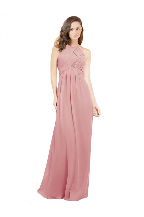 Halter Neck Long Soft Chiffon Bliss Pink A-Line Sleeveless Bridesmaid Dress Darwin