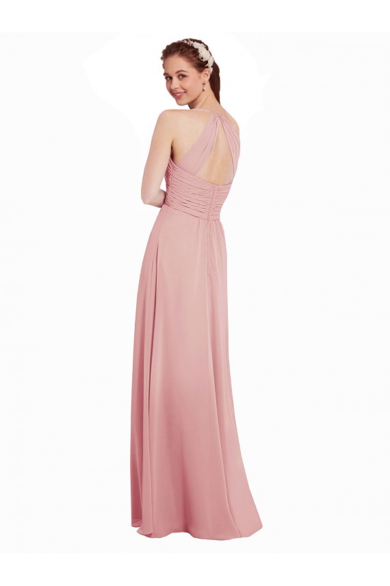 Halter Neck Long Soft Chiffon Bliss Pink A-Line Sleeveless Bridesmaid Dress Darwin