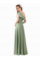 One Shoulder Long Soft Chiffon Smoke Green Flutter Sleeves Bridesmaid Dress Darwin