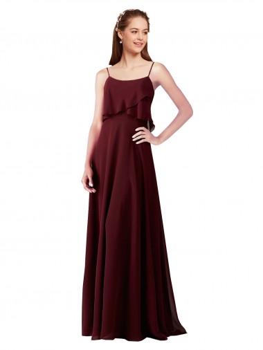 Spaghetti Straps Long Chiffon Burgundy Gold Sleeveless Bridesmaid Gowns Darwin