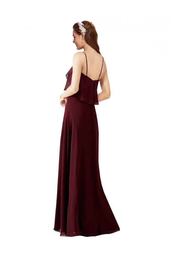 Spaghetti Straps Long Chiffon Burgundy Gold Sleeveless Bridesmaid Gowns Darwin