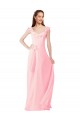 V-Neck Long Soft Chiffon Pink Cap Sleeves Bridesmaid Dress Darwin