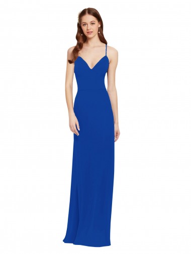 V-Neck Long Soft Chiffon Royal Blue Sleeveless Bridesmaid Dress / Formal Dress Darwin