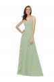 V-Neck Long Soft Chiffon Smoke Green Sleeveless Bridesmaid Dress Darwin
