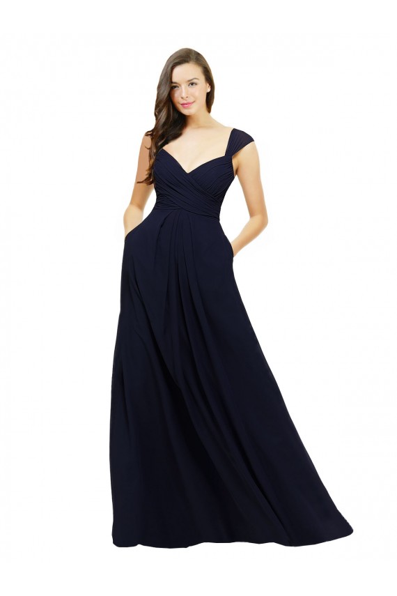 Sweetheart Long Chiffon Dark Navy Sleeveless Bridesmaid Gowns Darwin