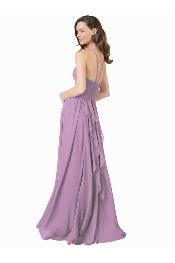 Halter Neck Long Soft Chiffon Dark Lavender Sleeveless Bridesmaid Dress Darwin