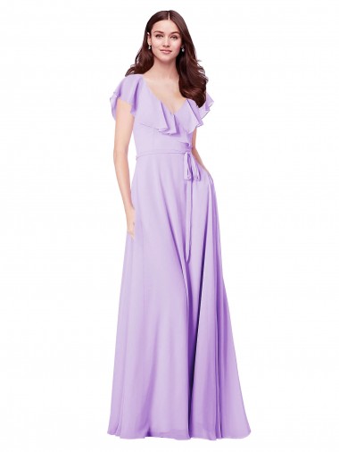 V-Neck Long Soft Chiffon Lilac Cap Sleeves Bridesmaid Dress / Formal Dress Darwin