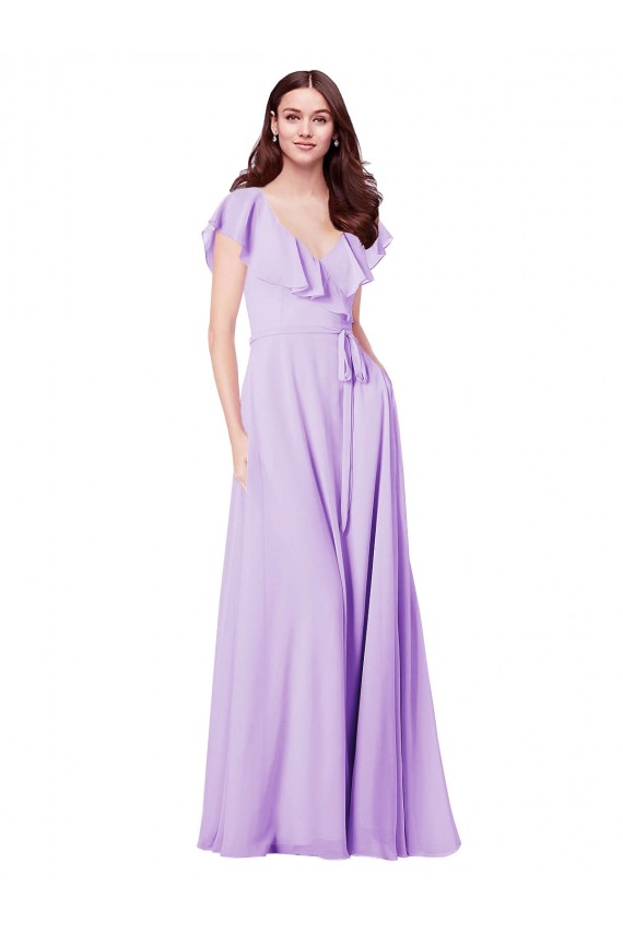 V-Neck Long Soft Chiffon Lilac Cap Sleeves Bridesmaid Dress / Formal Dress Darwin