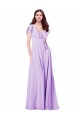 V-Neck Long Soft Chiffon Lilac Cap Sleeves Bridesmaid Dress / Formal Dress Darwin