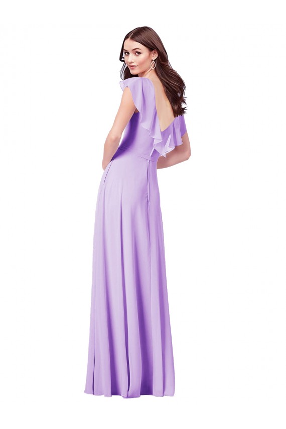 V-Neck Long Soft Chiffon Lilac Cap Sleeves Bridesmaid Dress / Formal Dress Darwin