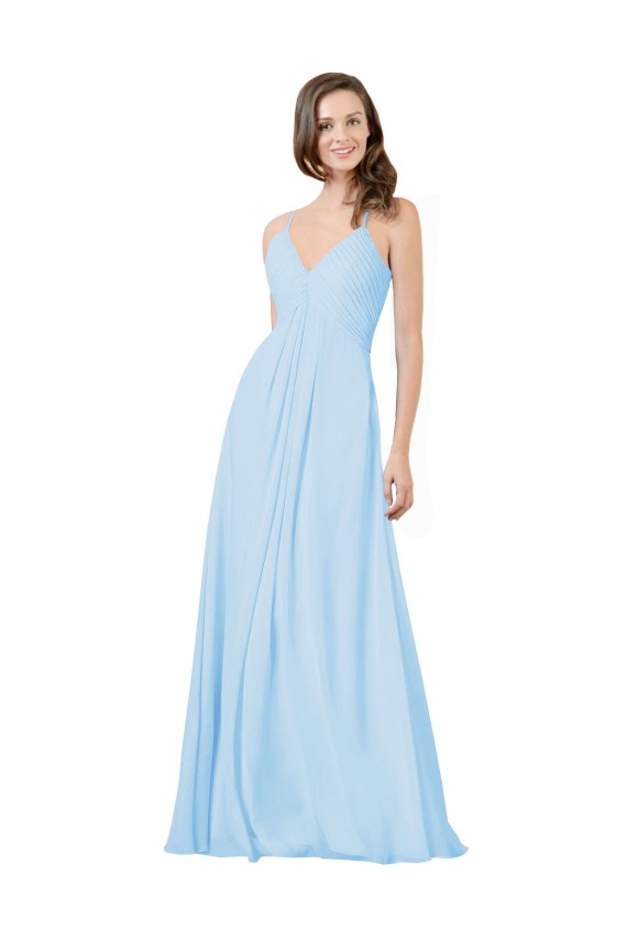 V-Neck Long Chiffon Light Sky Blue Sleeveless Formal Dress / Bridesmaid Dress Darwin