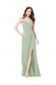 Spaghetti Straps Long Soft Chiffon Smoke Green Sleeveless Bridesmaid Dress Darwin