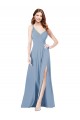 V-Neck Long Soft Chiffon Dusty Blue Sleeveless Formal Dress / Bridesmaid Dress Darwin