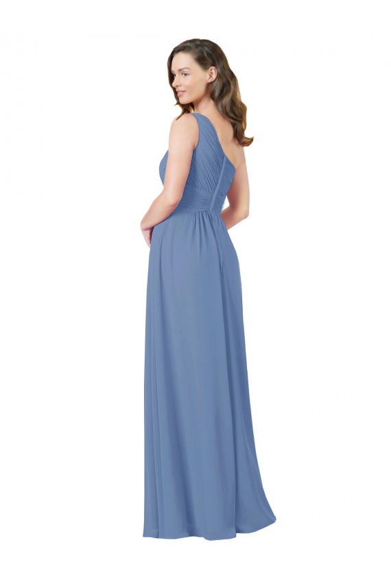 One Shoulder Long Soft Chiffon Windsor Blue Sleeveless Bridesmaid Dress Darwin