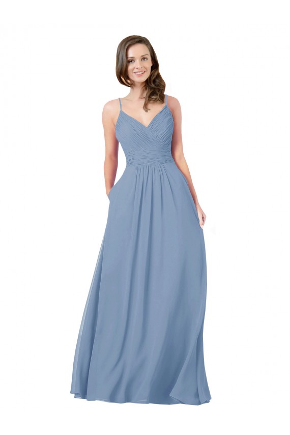 V-Neck Long Chiffon Dusty Blue Sleeveless Bridesmaid Dress / Evening Dress Darwin
