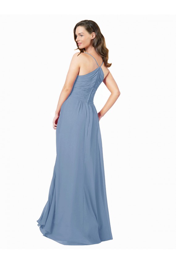 V-Neck Long Chiffon Dusty Blue Sleeveless Bridesmaid Dress / Evening Dress Darwin