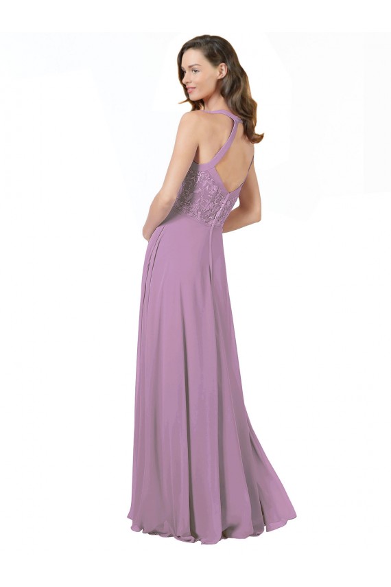 Spaghetti Straps Long Soft Chiffon & Lace Dark Lavender Sleeveless Bridesmaid Dress Darwin