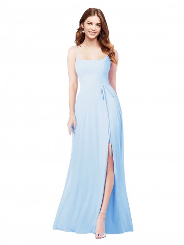 Square Neck Long Soft Chiffon Light Sky Blue Sleeveless Bridesmaid Dress Darwin