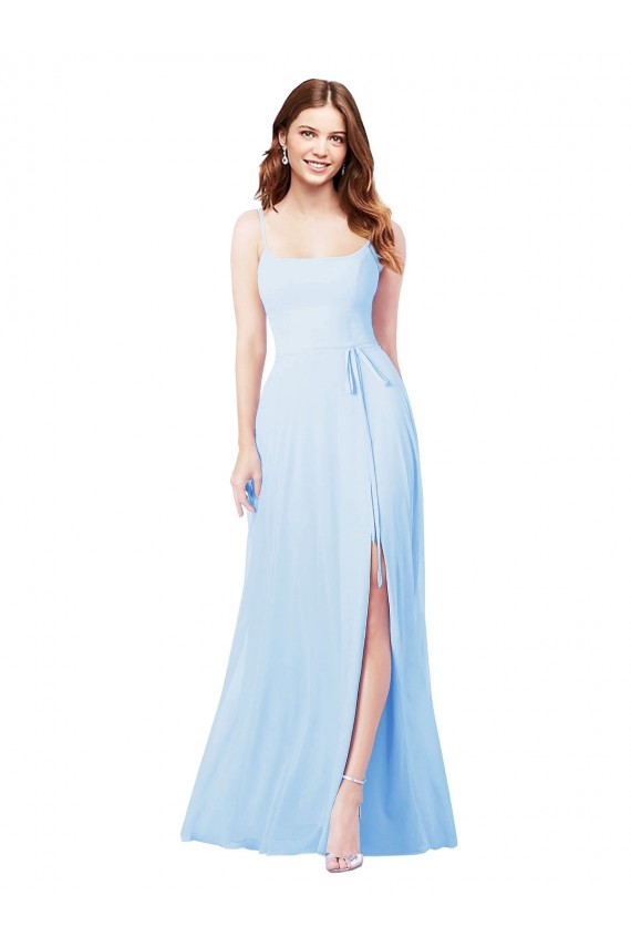 Square Neck Long Soft Chiffon Light Sky Blue Sleeveless Bridesmaid Dress Darwin