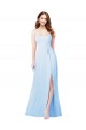Square Neck Long Soft Chiffon Light Sky Blue Sleeveless Bridesmaid Dress Darwin