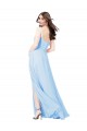 Square Neck Long Soft Chiffon Light Sky Blue Sleeveless Bridesmaid Dress Darwin