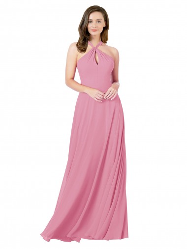 Halter Neck Long Soft Chiffon Skin Pink Sleeveless Prom Dress / Bridesmaid Dress Darwin