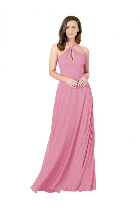Halter Neck Long Soft Chiffon Skin Pink Sleeveless Prom Dress / Bridesmaid Dress Darwin