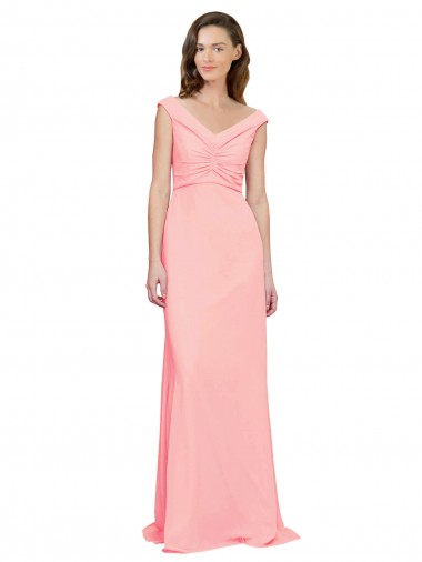 V-Neck Long Soft Chiffon Salmon Sleeveless Bridesmaid Dress Darwin