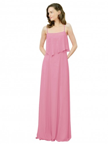 Spaghetti Straps Long Soft Chiffon Skin Pink Sleeveless Bridesmaid Dress Darwin