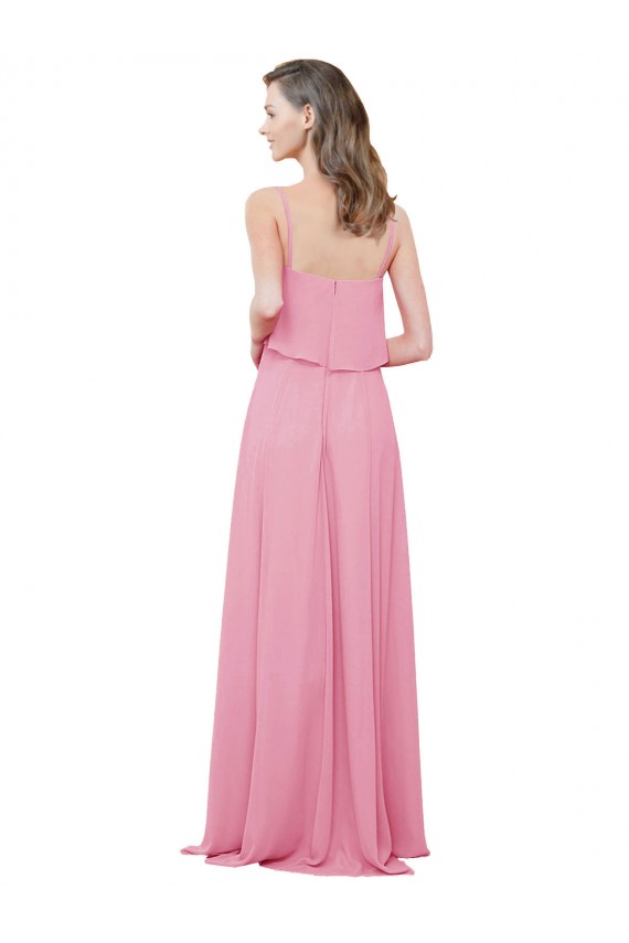 Spaghetti Straps Long Soft Chiffon Skin Pink Sleeveless Bridesmaid Dress Darwin