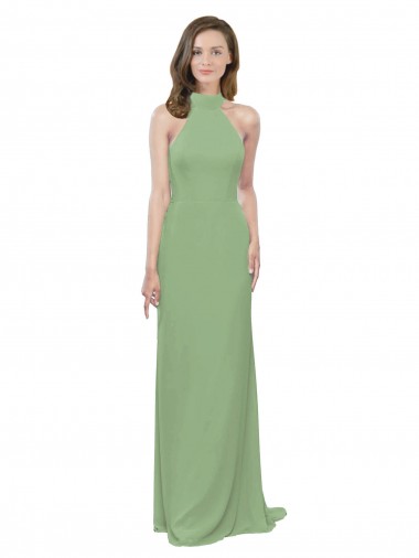 High Neck Long Soft Chiffon Seagrass Sleeveless Formal Dress / Bridesmaid Dress Darwin