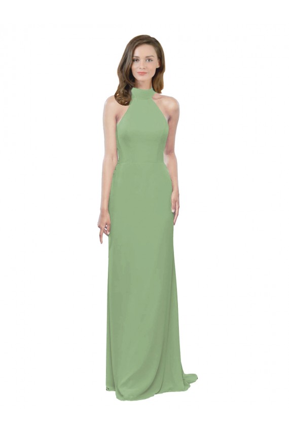 High Neck Long Soft Chiffon Seagrass Sleeveless Formal Dress / Bridesmaid Dress Darwin
