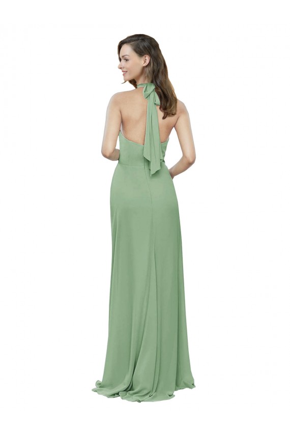 High Neck Long Soft Chiffon Seagrass Sleeveless Formal Dress / Bridesmaid Dress Darwin
